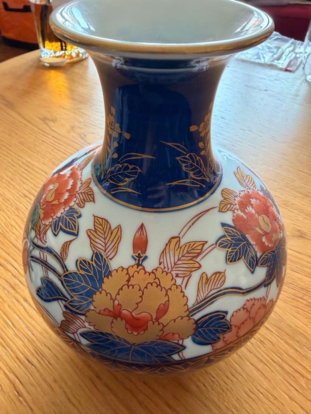 Decorative Floral Porcelain Vase – Blue and Gold